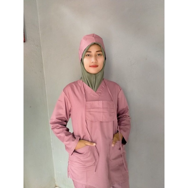 baju jaga perawat medis lengan panjang bahan american drill baju ok scrub dokter perawat medis baju operasi  bukan toyobo s m l xl xxl 3l 4l 5l baju ok jumbo bisa cod
