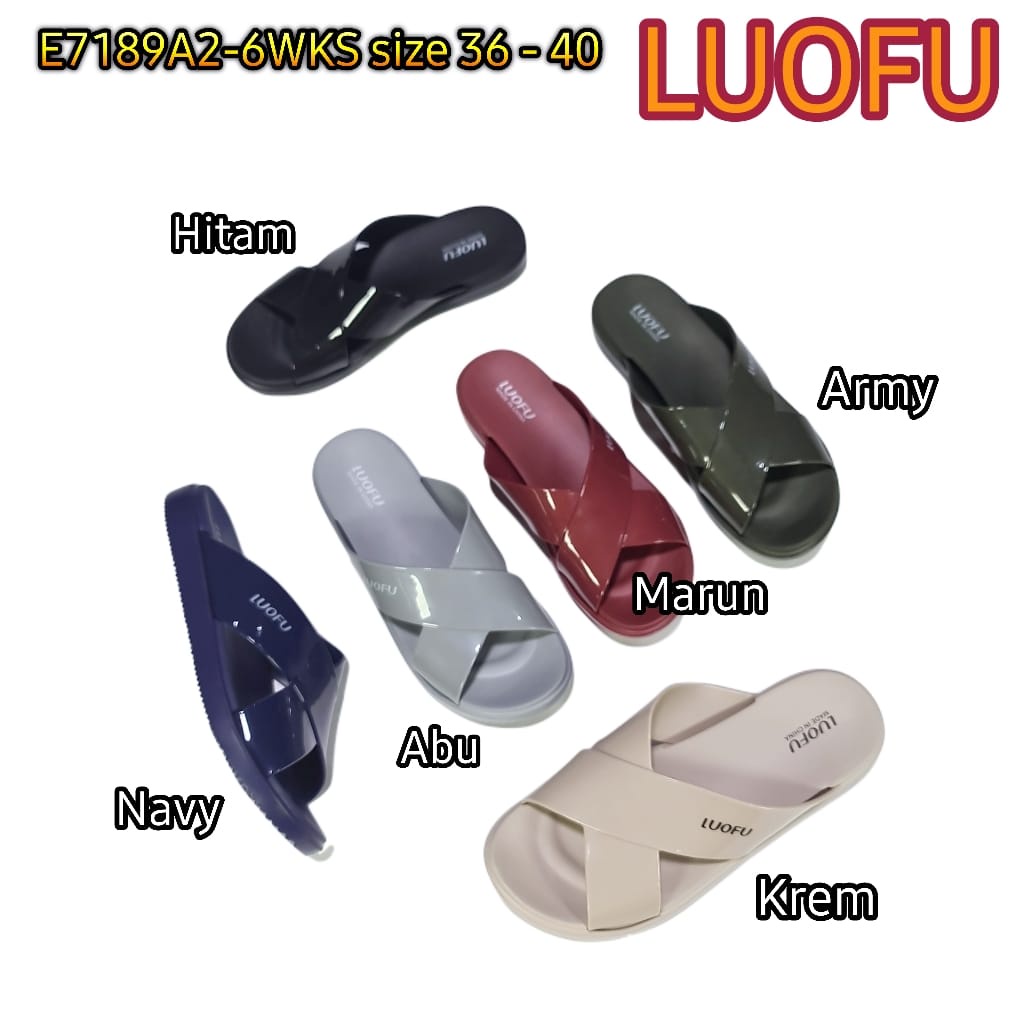 LUOFU ORIGINAL jelly sandal karet empuk murah wanita sendal cewek selop import E7189A2-6WKS