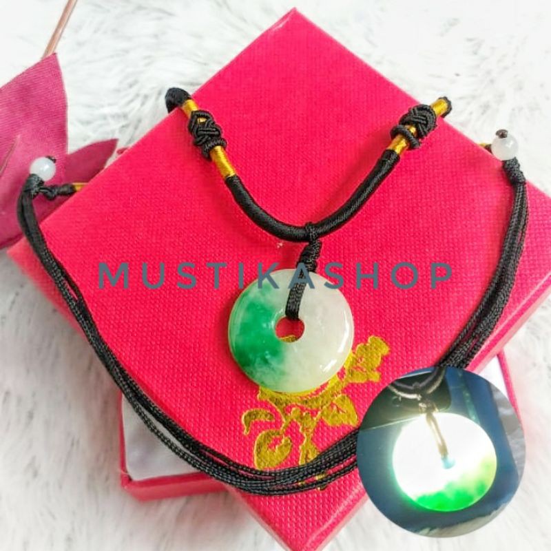 Kalung Liontin Giok Bulat Donat Model Tali Untuk Pria/Wanita Asli Natural