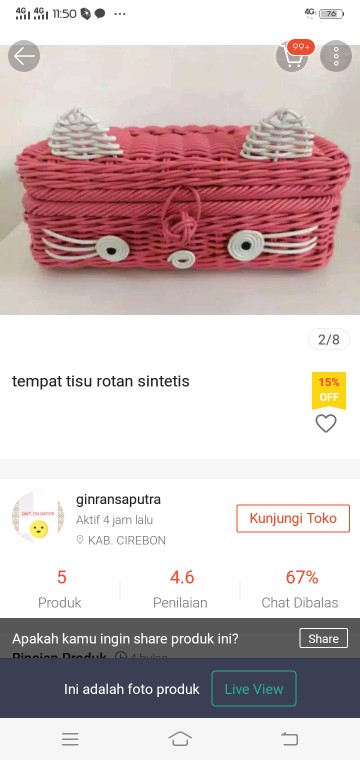 Tempat Tisu Rotan Sintetis