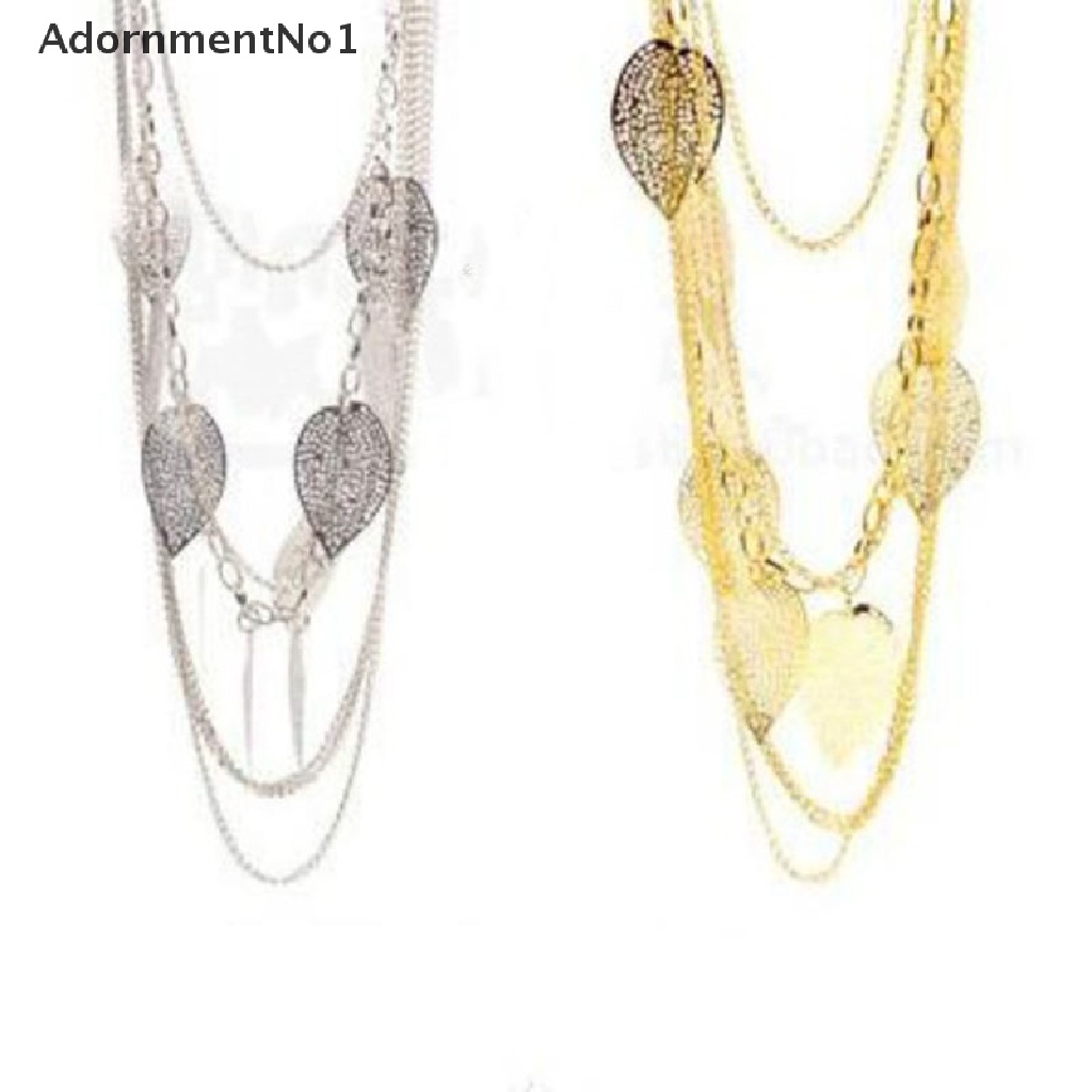 (AdornmentNo1) Kalung Rantai Panjang Multisusun Pendan Daun Gaya Retro Boho Untuk Wanita Charms