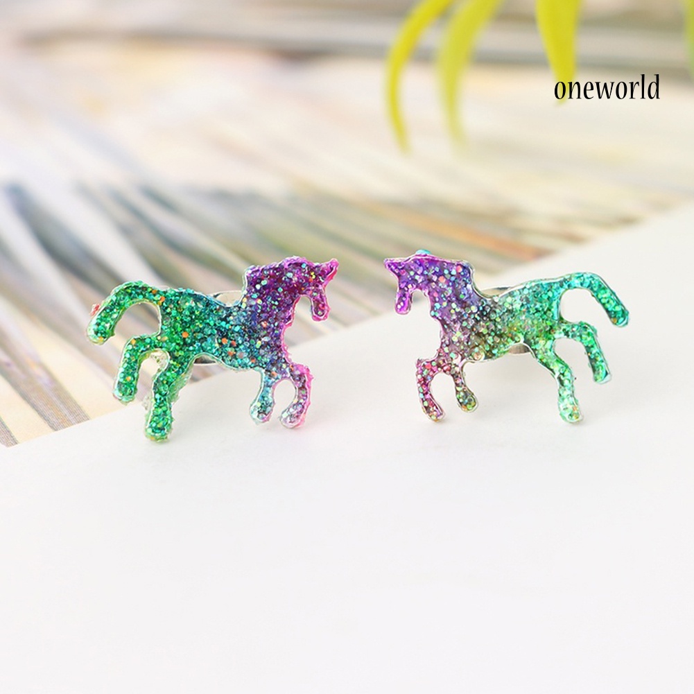 OW@ Colorful Unicorn Stud Earrings Shiny Horse Stud Earrings Women Charm Jewelry