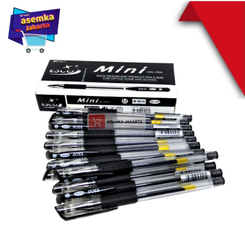 Bolpen Esco Mini Gel Pen hitam isi 12pcs