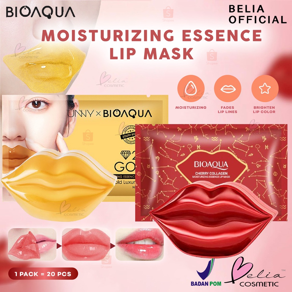 ❤ BELIA ❤ BIOAQUA Masker Bibir Cherry Collagen | 24K Gold Moisturizing Essence Lip Mask 60g masker perawatan bibir memudarkan kerutan bibir | BPOM