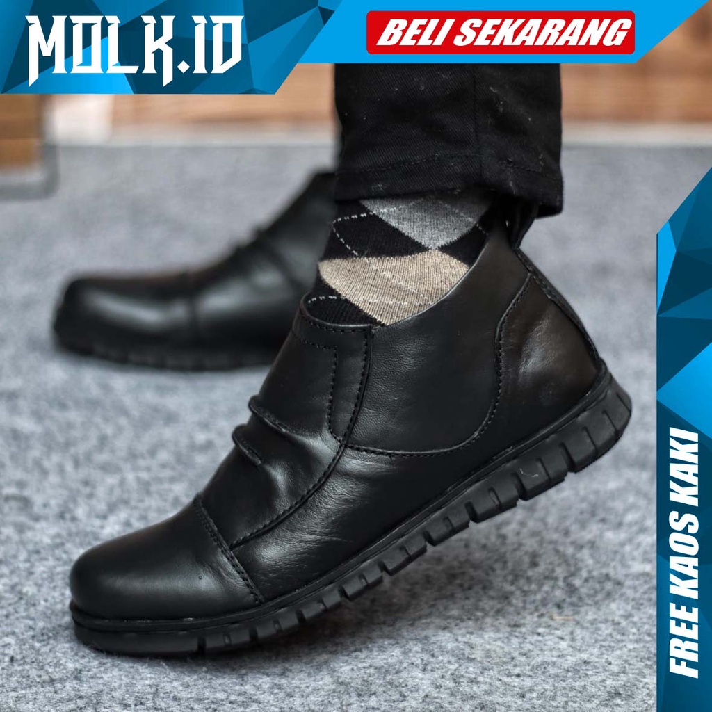 MOLK  Sepatu Kasual Formal Hitam Kulit Asli Resleting Pantofel Casual Pria Kerja Kantor Lapangan