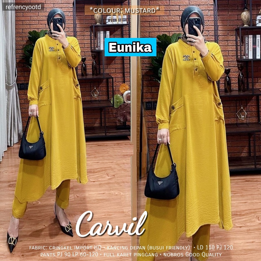 CARVIL ONE SET BY EUNIKA - CARVILA SET EUNIKA- REGINA ONESET BY EUNIKA - SET LONG TUNIK DAN CELANA WANITA - SET PAKAIAN MUSLIM WANITA-MUSTARD