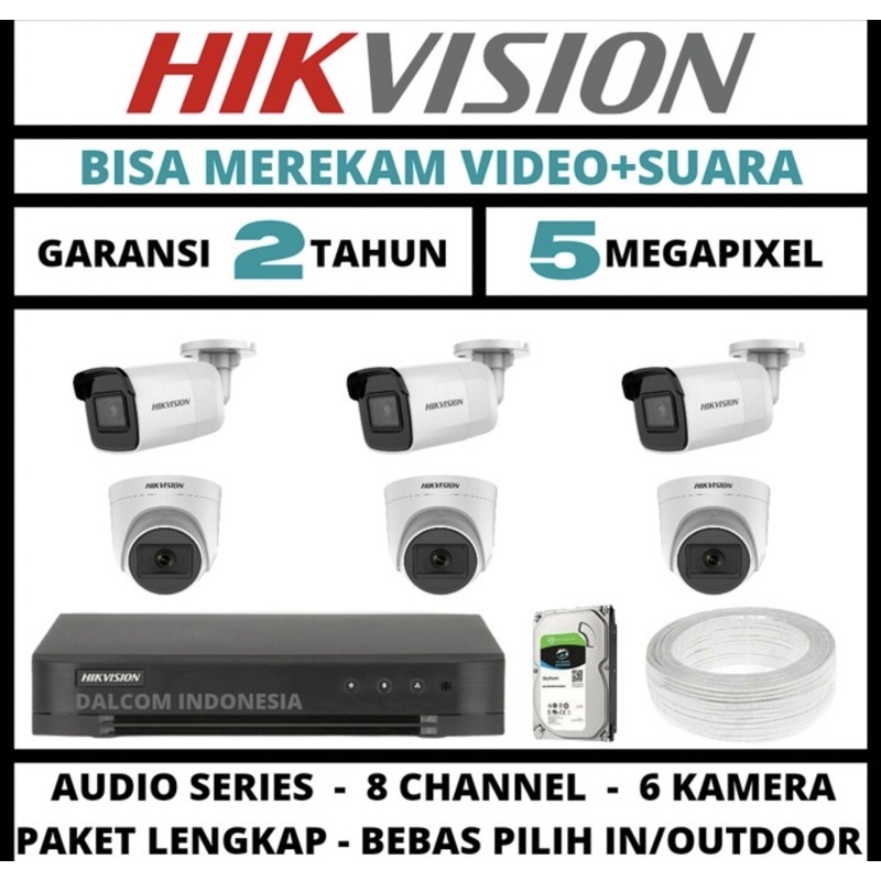 PAKET CCTV HIKVISION 5MP 8 CHANNEL 6 CAMERA HD TURBO +AUDIO MIC