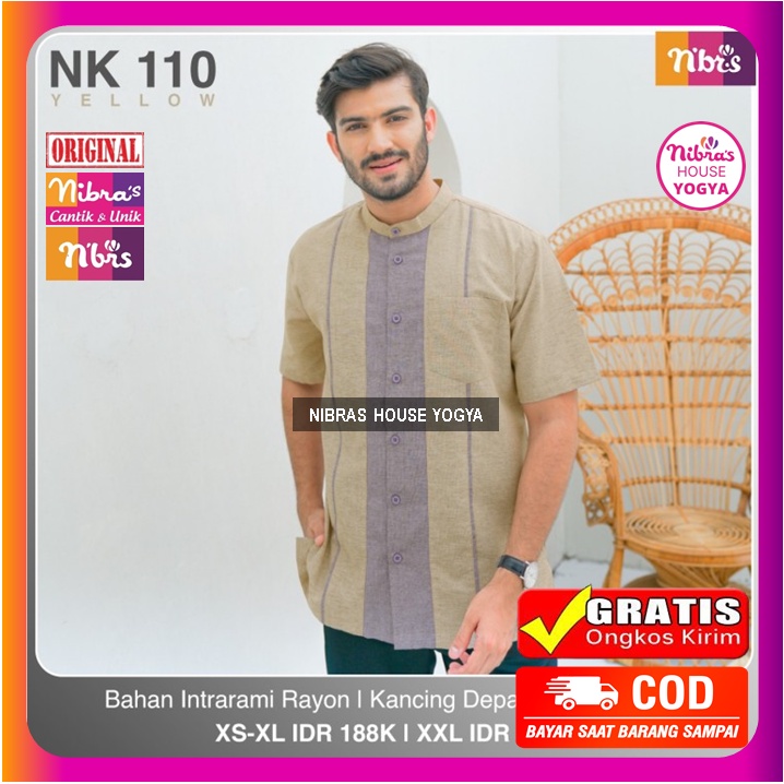 Baju Koko Nibras Dewasa Lengan Pendek Yellow NK 110 Terbaru 2022 Baju Kemeja Nibras Pria Cowok Laki 