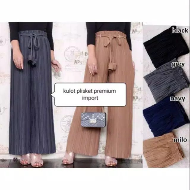  Celana  Pleated Kulot  Plisket  Ribbon Pita  premium Shopee 