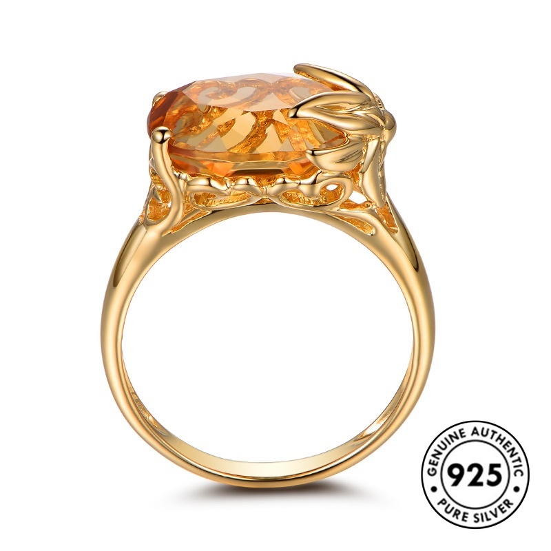 Cincin Sterling Silver 925 Dengan Batu Citrine Mewah Elegan Untuk Wanita