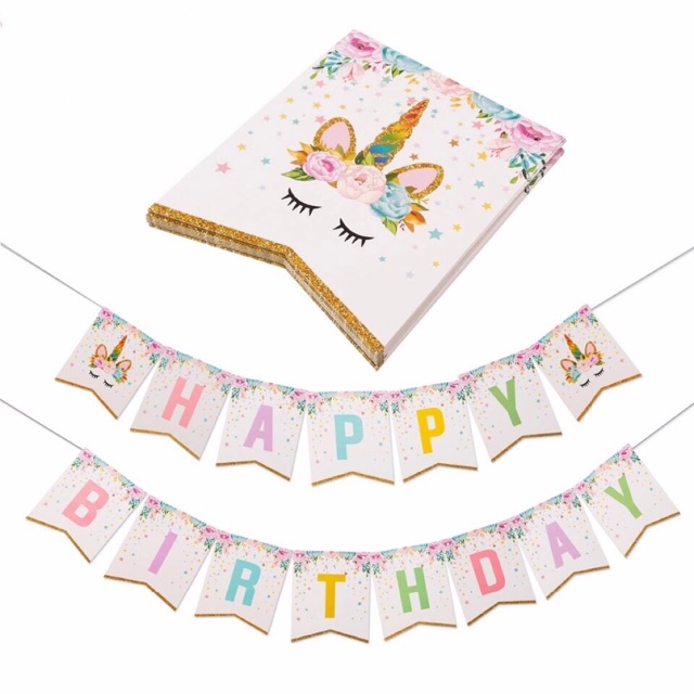 Banner HBD - Bunting Flag Tulisan Happy Birthday Unicorn Rainbow