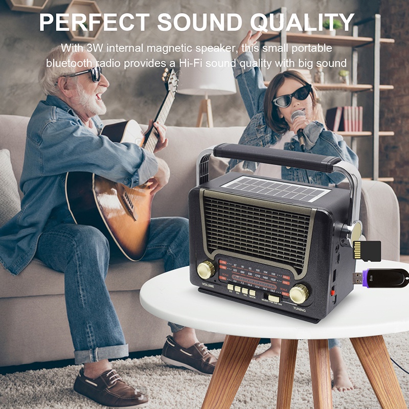 Radio Retro PortableFM/AM/SW/TF USB digunakan untuk Bluetooth Speaker Senter Bank Daya 100% ORI 527BTS