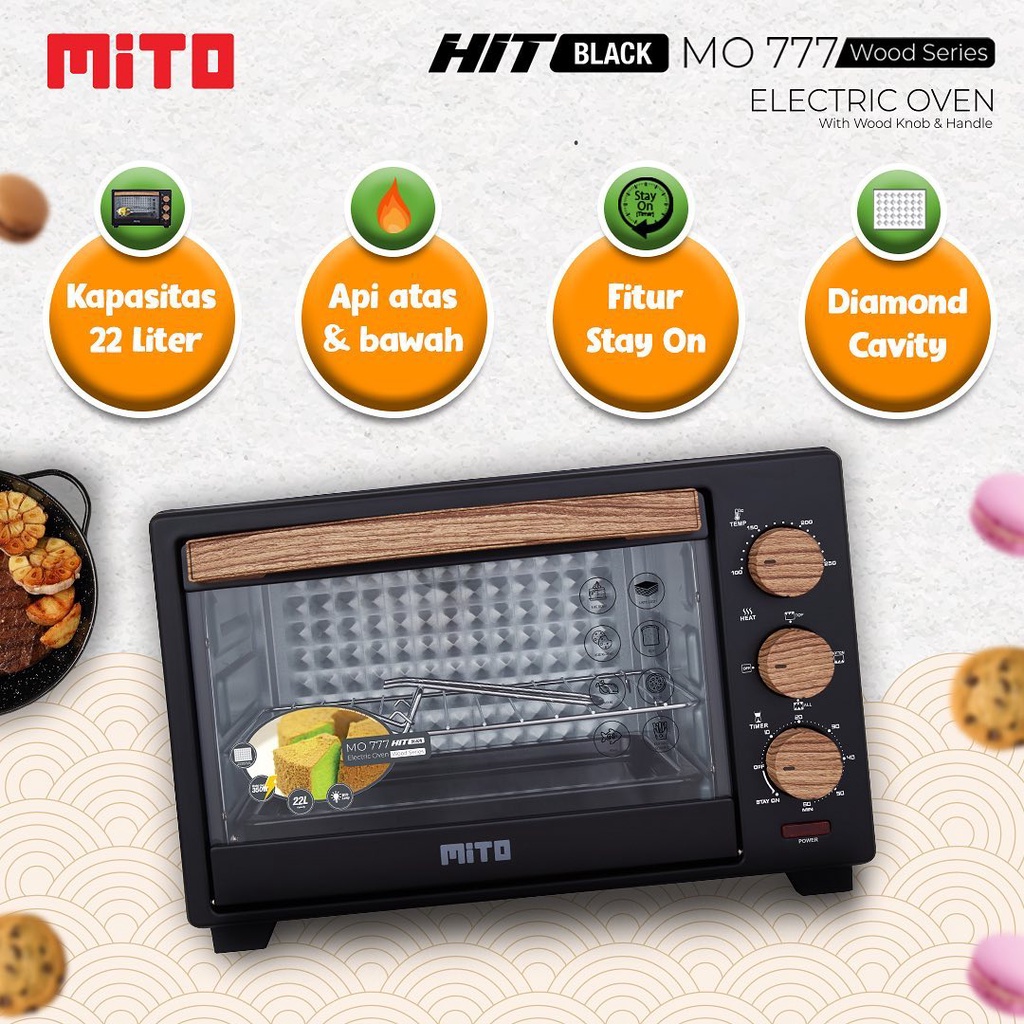 Oven MITO  HIT MO777 (Wood Series) Kapasitas 22 Liter Pemanggang Kue dan Makanan Original