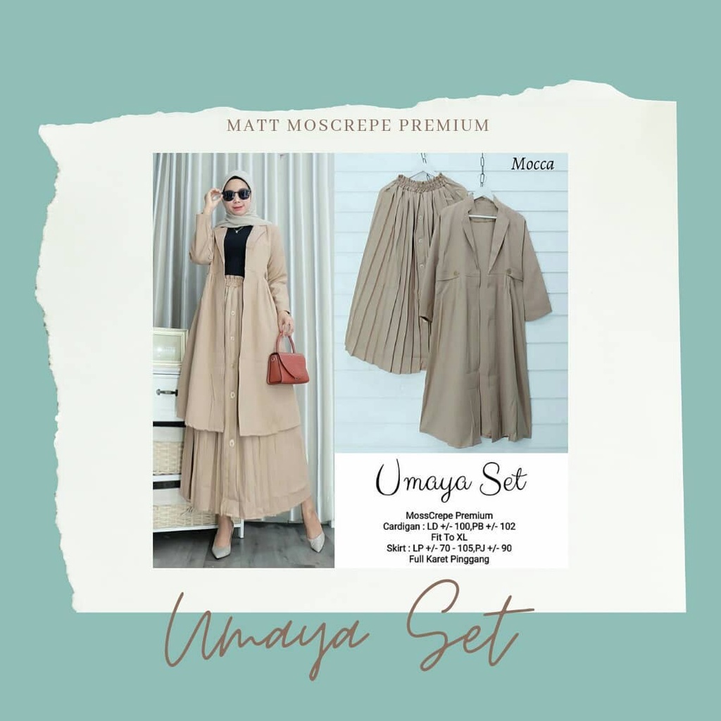 Umaya Set 03 Set Rok & Cardigan Kekinian Terbaru Termurah 2022 untuk lebaran Remaja & Dewasa