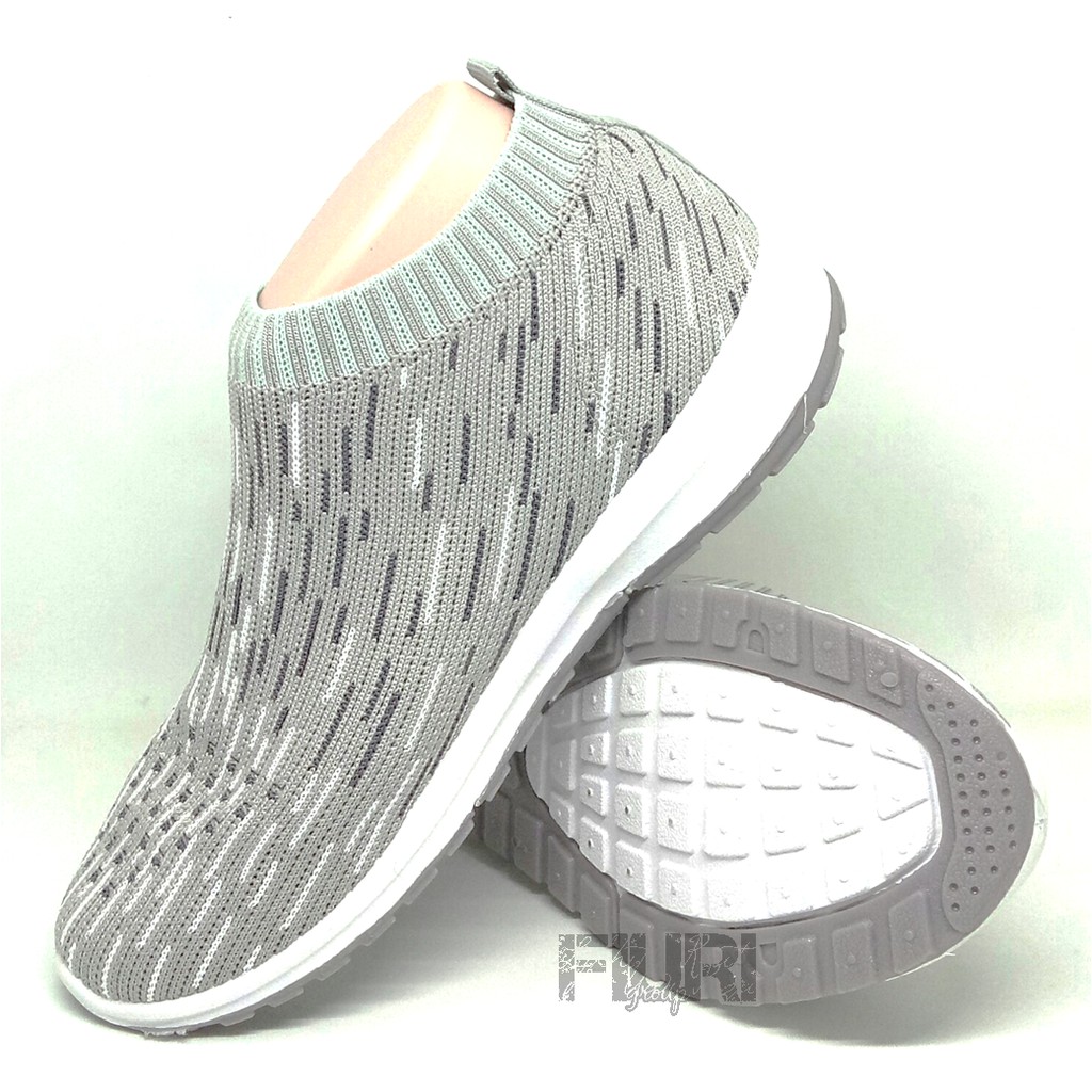 FIURI - ANDO Original SOFFIE Grey Abu Abu 37-40 - Sepatu Olahraga Lari Wanita - Sepatu Sekolah - Sepatu Ando - Sepatu Sneakers Kuliah Senam Gym Jogging Sport Wanita - Sepatu Casual - Sepatu Rajut Slip On - Fashion Wanita