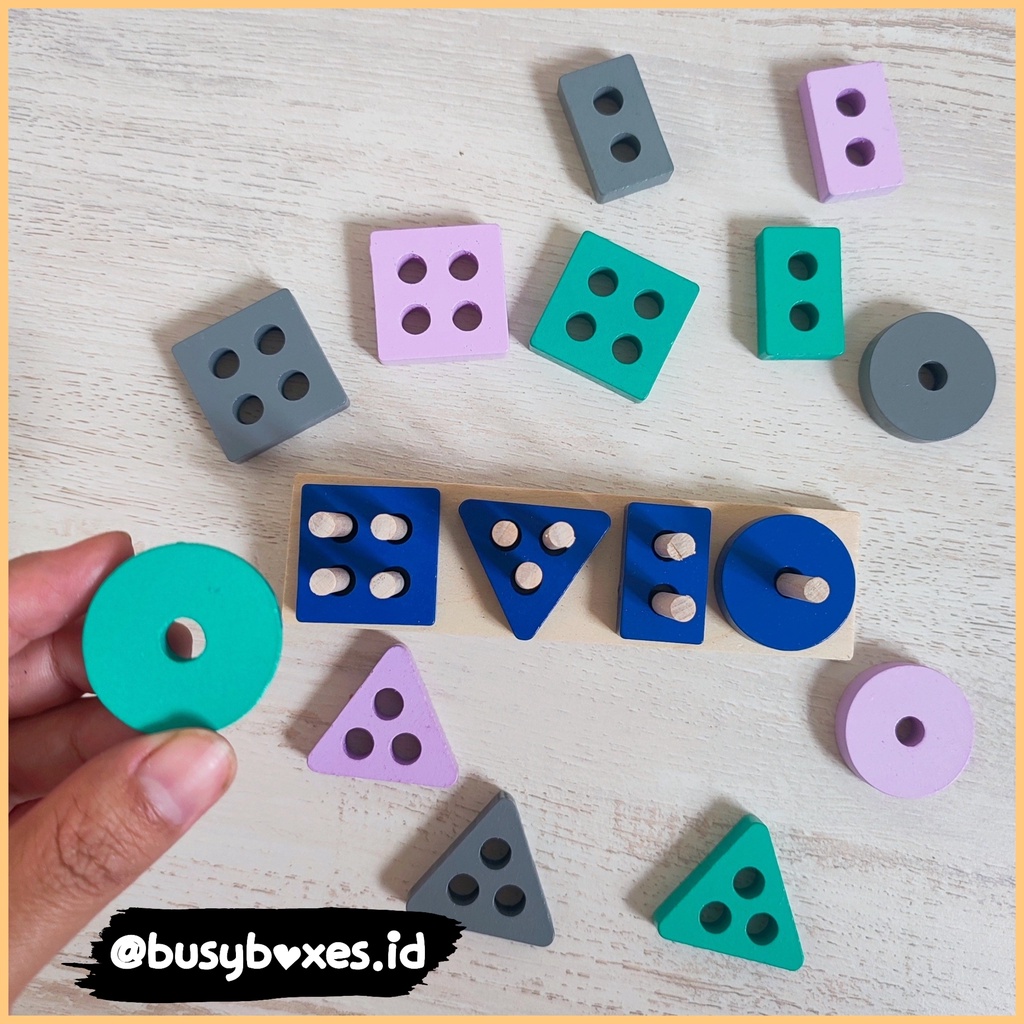 [busyboxes.id] mainan edukasi kayu stacker menyusun bentuk dasar geometri warna wooden toys