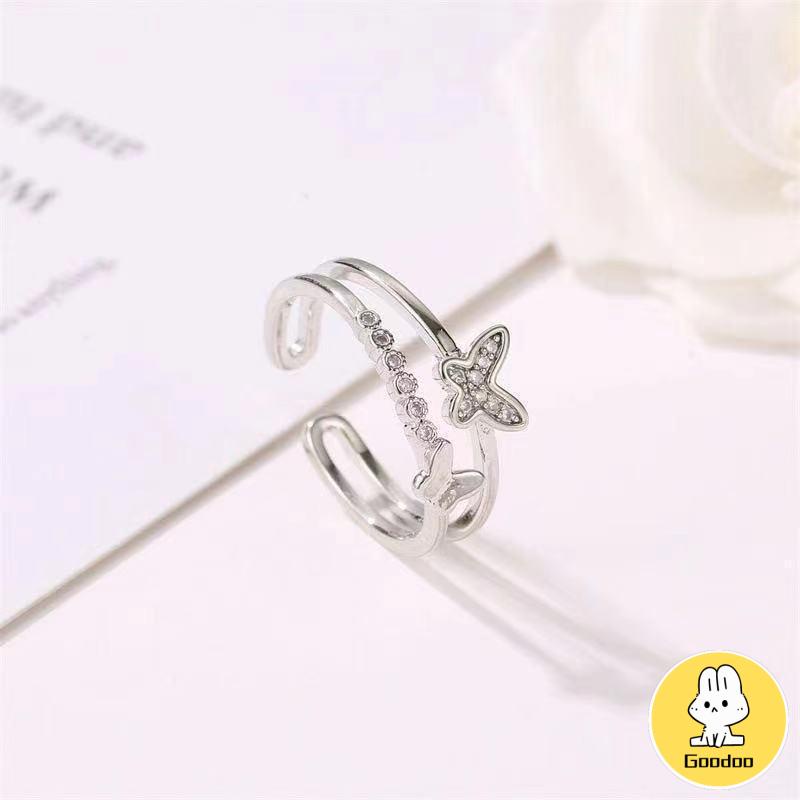 Double Butterfly Diamond Ring Pembukaan Cincin Dapat Disesuaikan Wanita Fashion Perhiasan Aksesoris Hadiah Natal -Doo