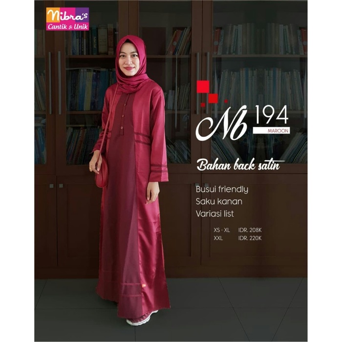 PREMIUM NIBRAS GAMIS NB 194 WARNA MERAH MARUN BAHAN BACK SATIN BUSUI FRIENDLY