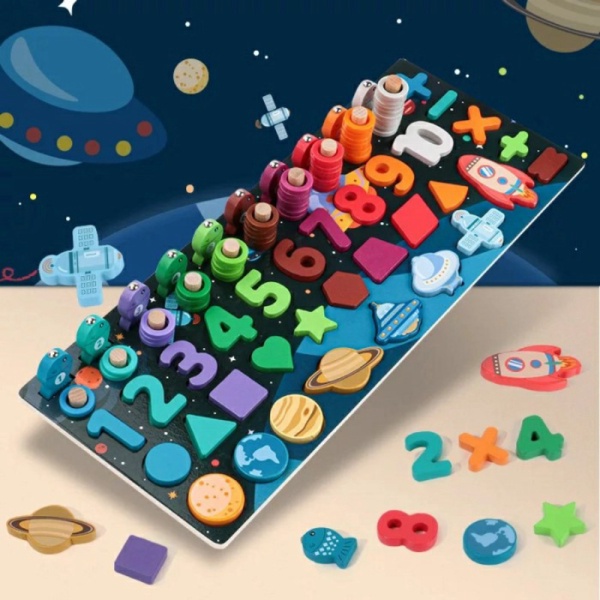

Mainan Montessori Anak Papan Puzzle Space Angka busy Board Math Shape Murah