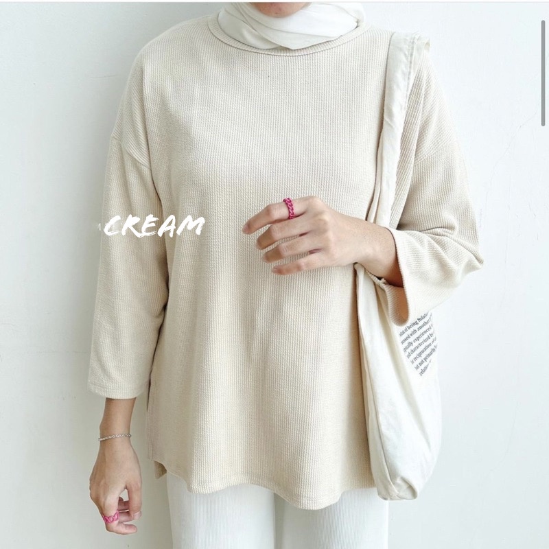 CLOQI TOP BLOUSE KNIT WAFFLE