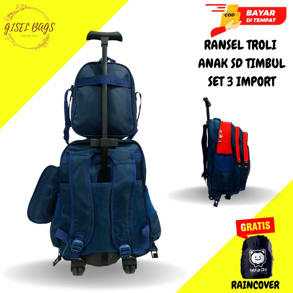 GB Tas ransel troli anak laki laki import gambar timbul karakter superhero tas ransel set 3