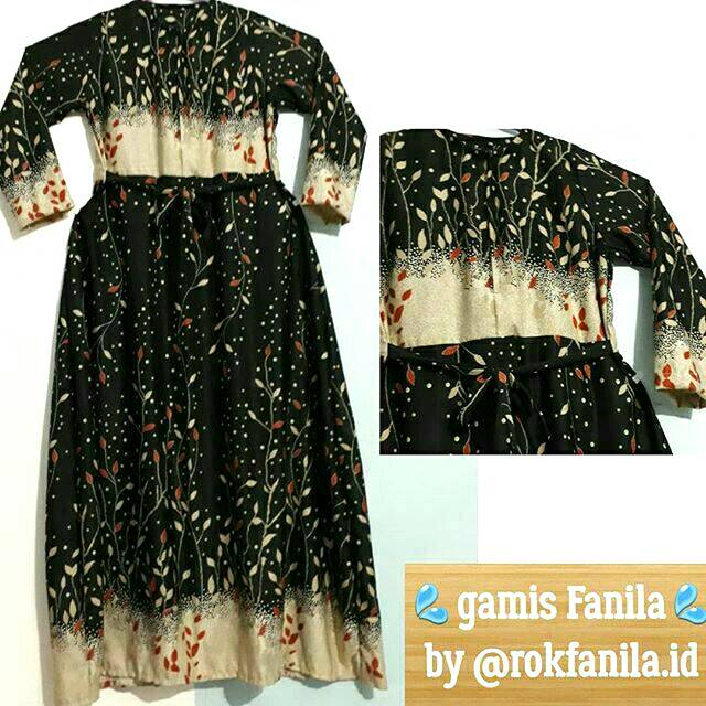 Gamis Dress Maxmara Hitam Black Motif Cantik Elegan Anggun Murah Jahitan Rapi