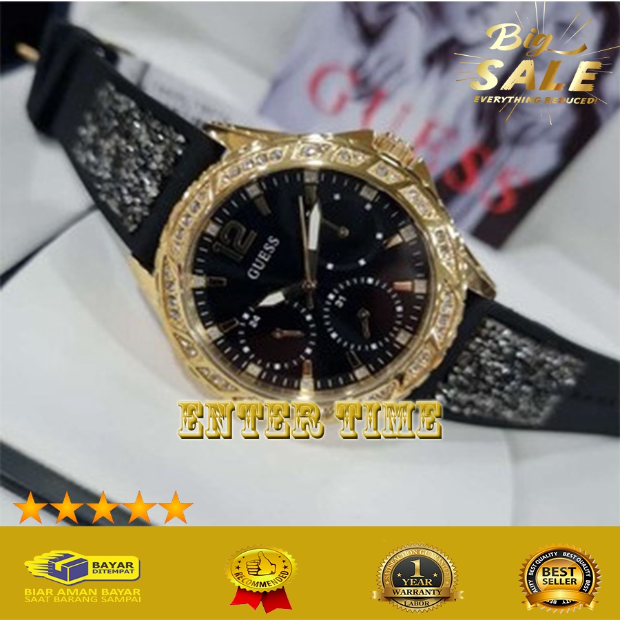 EXTRA HEMAT  JAM TANGAN WANITA BRANDED MERK GUESS W1096L5 RUBBER STRAP JAM TANGAN GROSIR TERMURAH BA