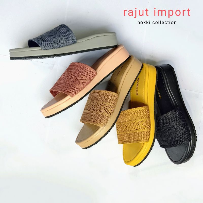 RJT-01 Sandal Rajut wedges Import Sol Spon Bungkus Terbaru