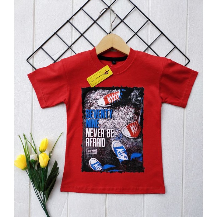 kaos distro anak terlaris seventynine merah umur 1-10 tahun