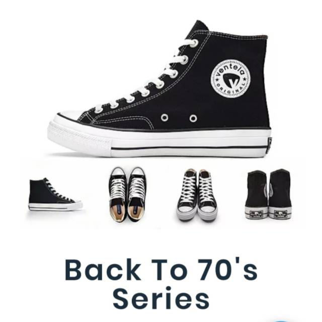 SEPATU VANTELA 70S BLACK WHITE × VENTELA 70S HITAM  KAOS