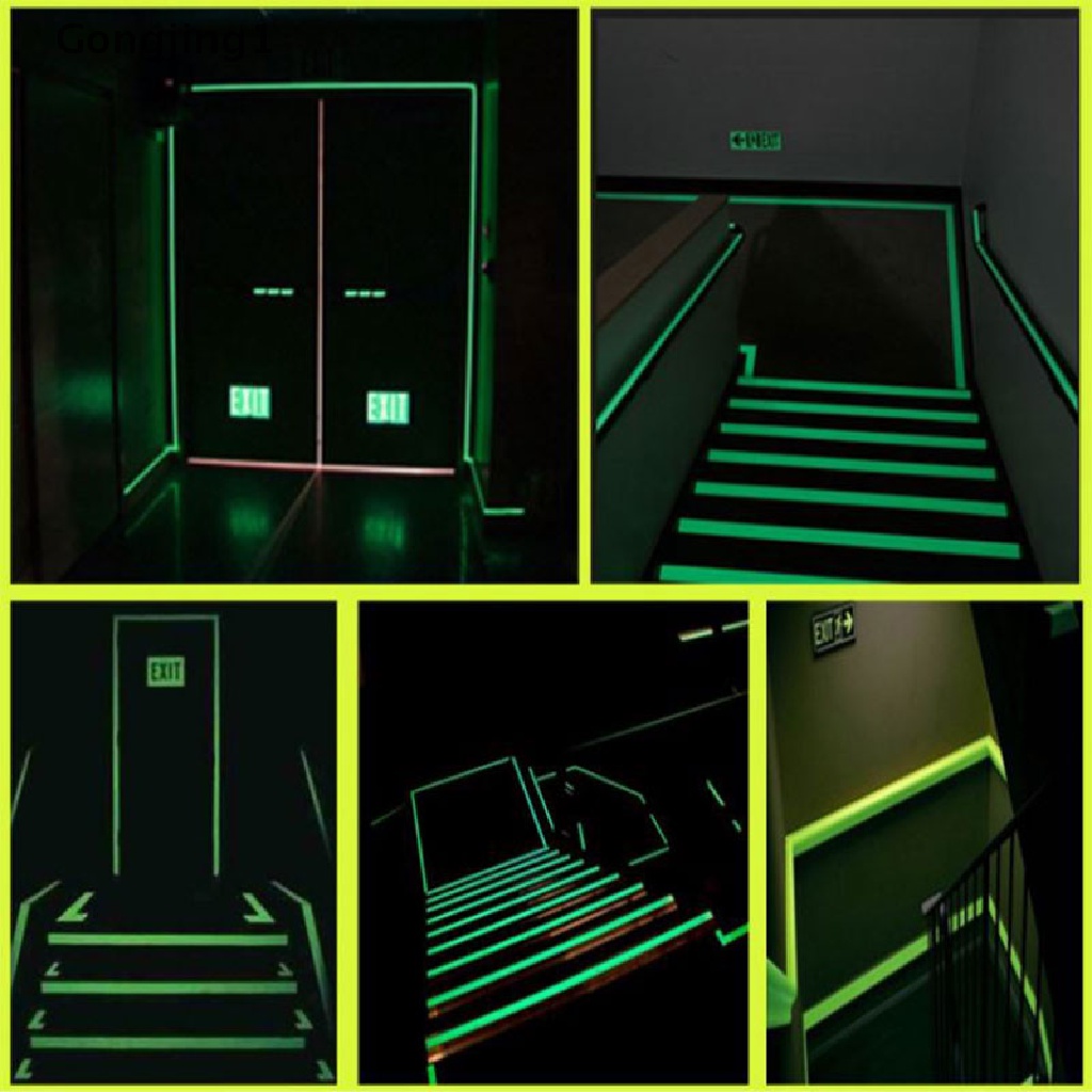 Gongjing1 Tape Stiker Luminous Fluorescent Glow In The Dark Untuk Peringatan Keamanan DIY