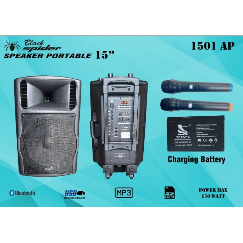 SPEAKER PORTABLE 15INCH BLACKSPIDER 1501AP