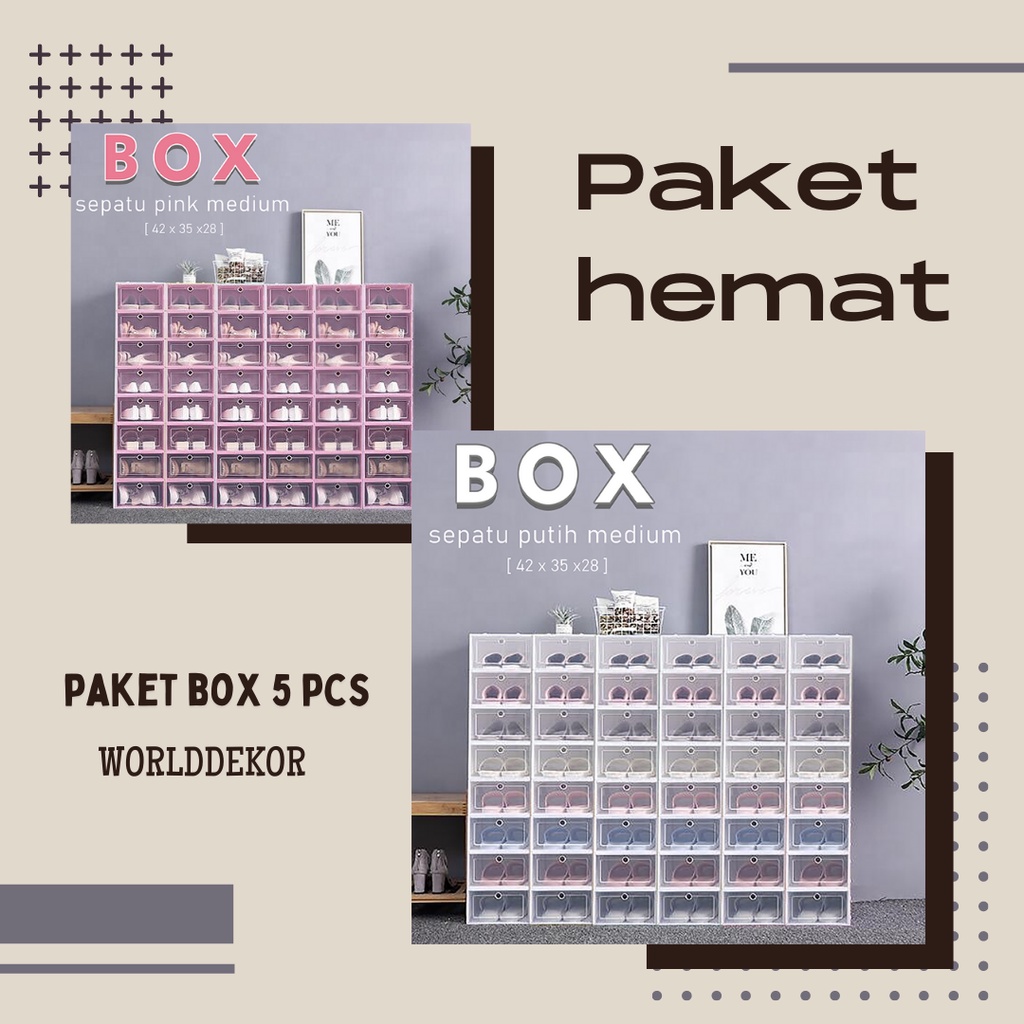 Paket Box Sepatu 5 Pcs Warna Random Storage box Serbaguna WD