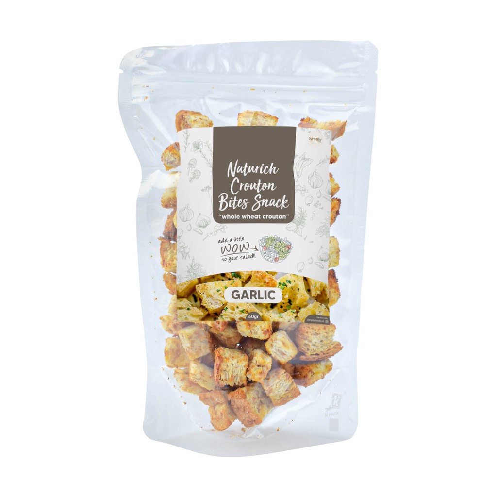 Simply Premium Crouton Bites Snack Garlic 60 Gr