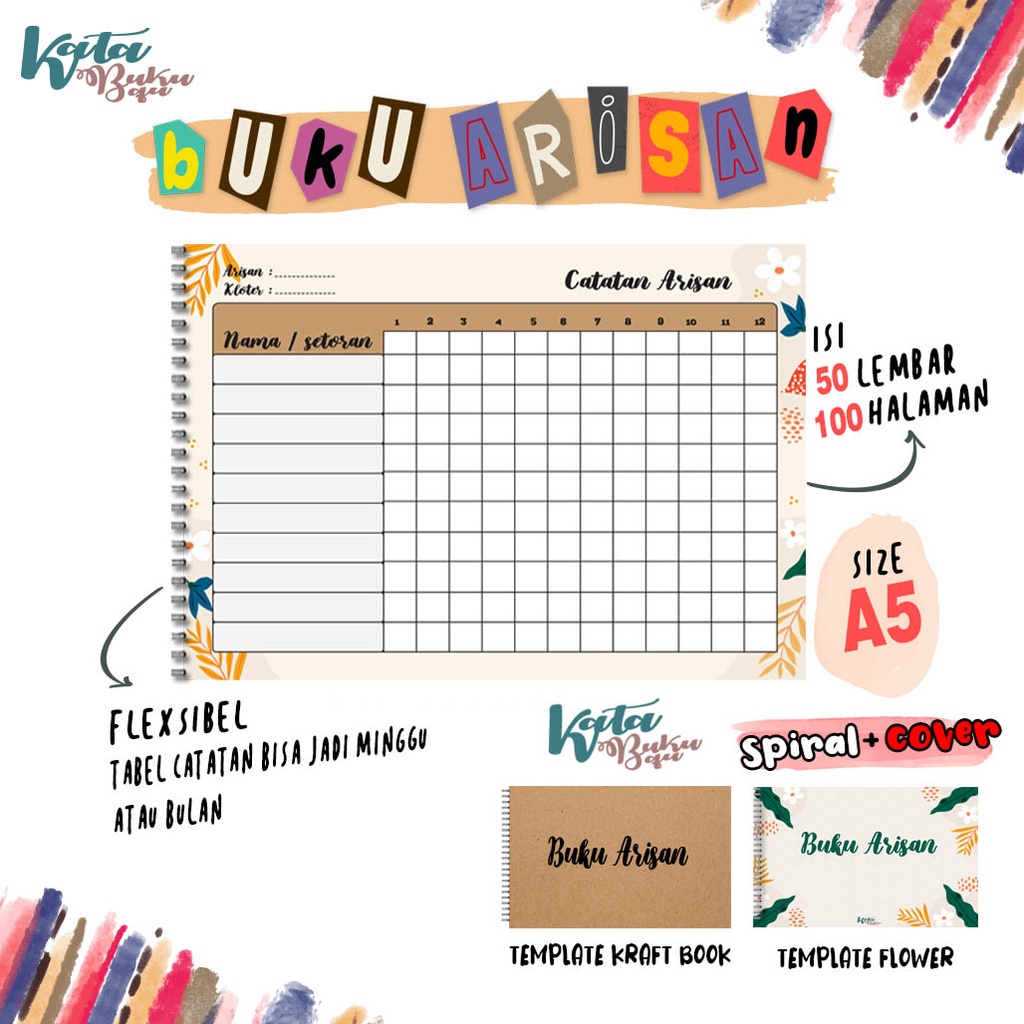 

buku arisan isi 100 halaman size A5 ( free custom judul cover)