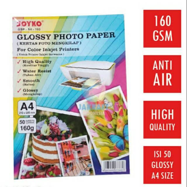 

Kertas Foto Mengkilap / Glossy Photo Paper Joyko A4