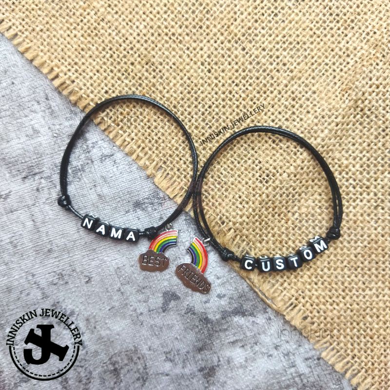 (1 Pasang) Gelang Nama Liontin Best Friend / Gelang Custom Nama Persahabatan / Gelang Nama Pertemanan / Gelang Nama / Gelang Liontin