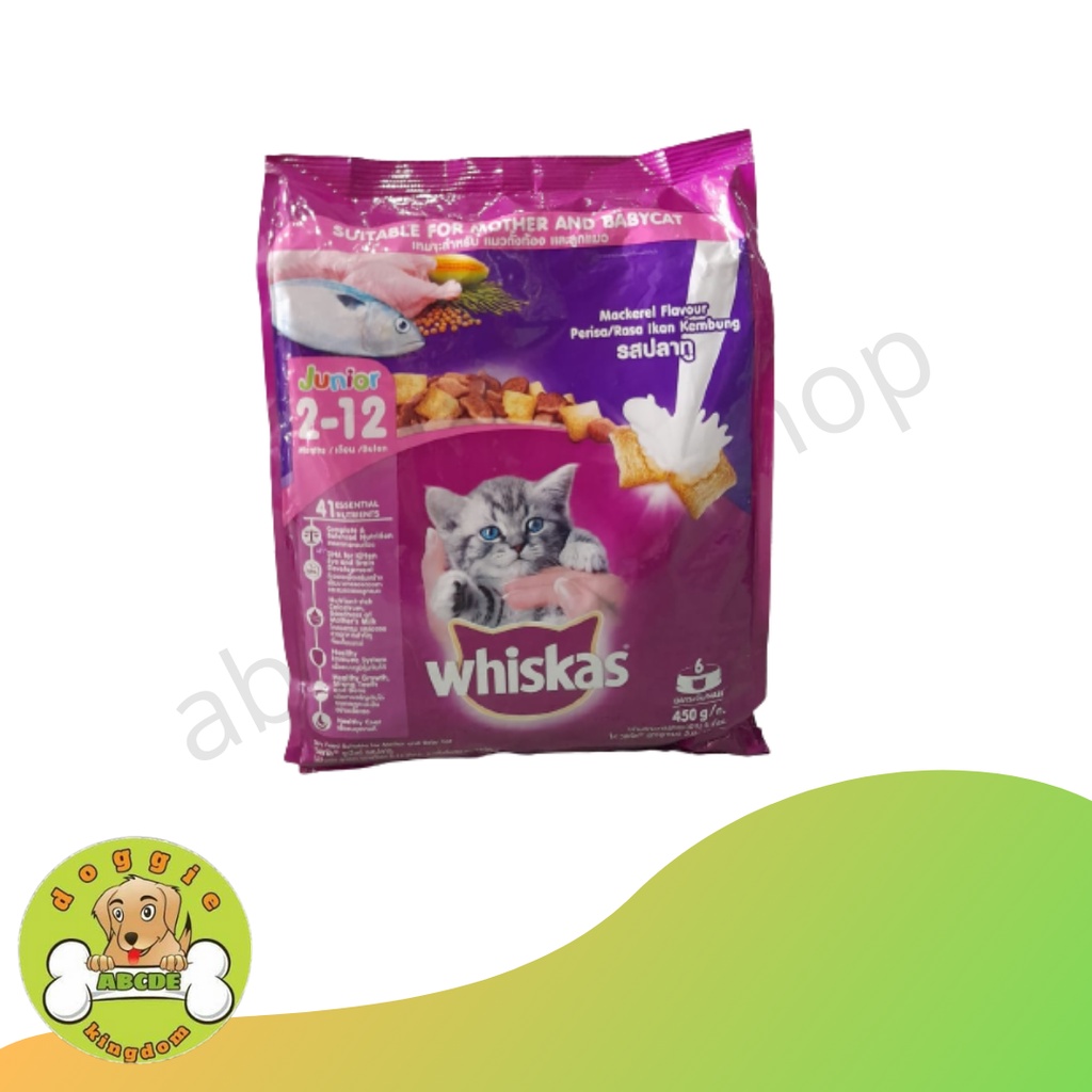 WHISKAS JUNIOR 2-12 bulan 450 Gram Rasa Mackerel Makanan Kering Kucing