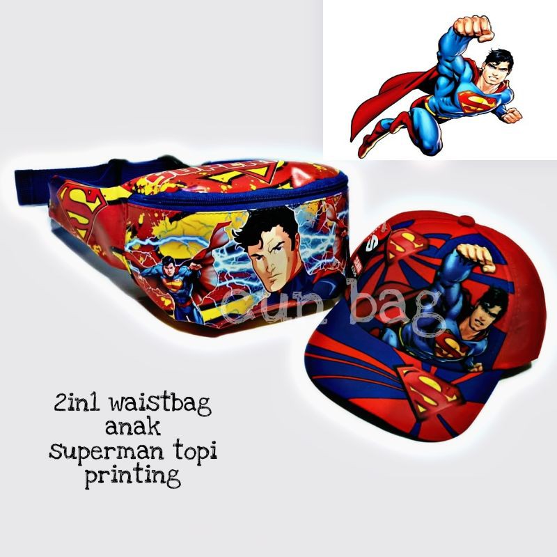 2in1 waistbag anak karakter superhero+topi printing