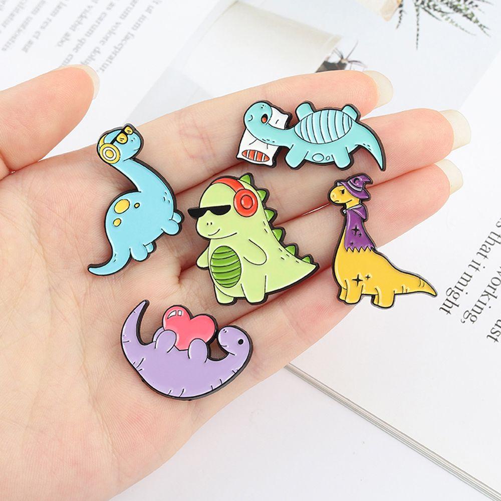 R-bunga Dinosaurus Bros Seni Alloy Perhiasan Kerah Aksesoris Hewan Untuk Hadiah Siswa Lapel Pin Lencana