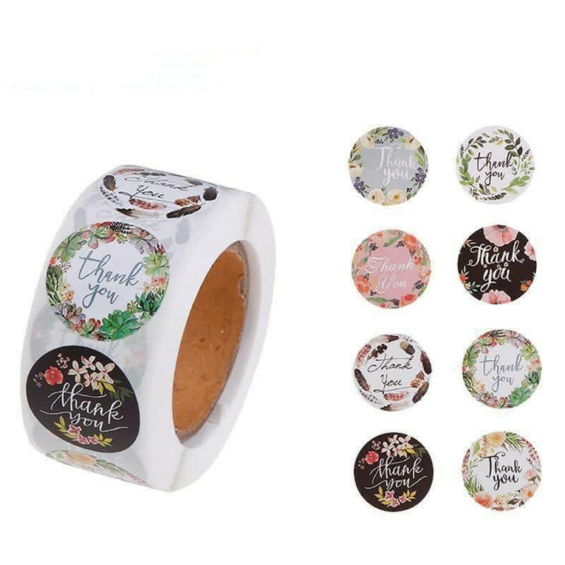 Stiker lebel motif bulat thank you / tempelan stiker tulisan thanks you isi 100 pcs-Mix 2