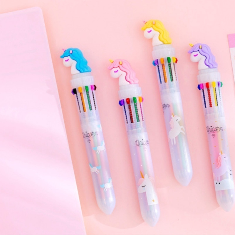 Cute 10 Colors Cartoon Rainbow Unicorn Ballpoint Pen Signing Pen for Student School Office Supplies