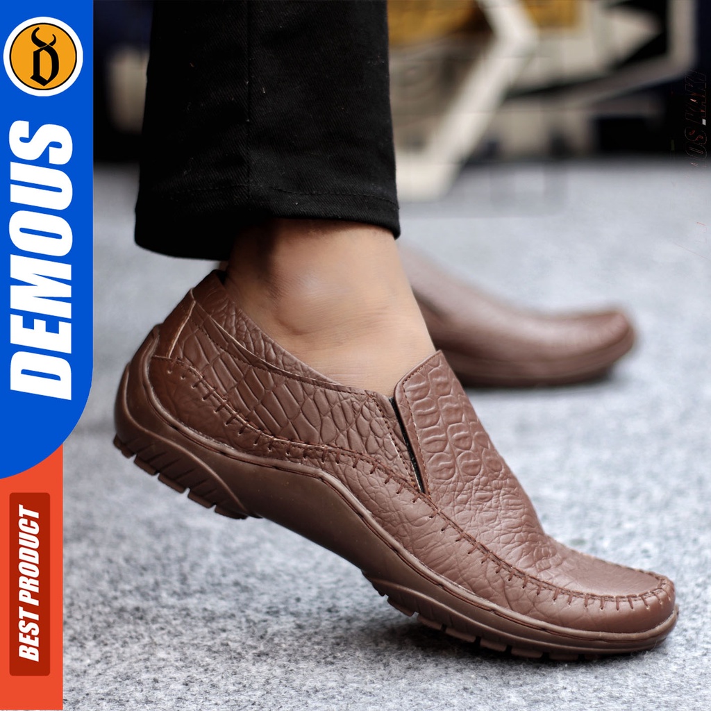 Sepatu Slip On Pria Sepatu Casual Pria Formal Kulit Asli Sepatu Pantofel Kerja Kantor Kuliah Kondangan Sepatu Slop Pria Sepatu Hitam Pria DEMOUS CROCO