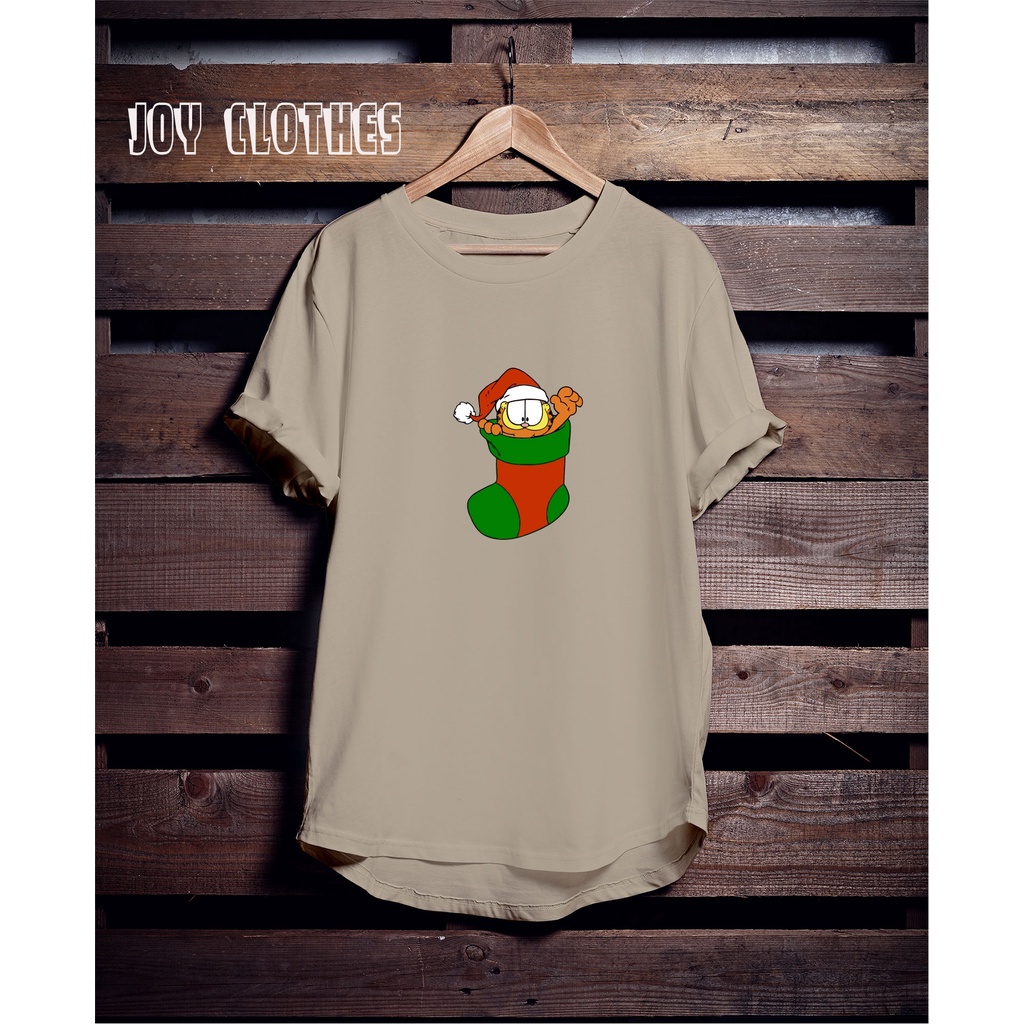 GARFIELD SOCK TSHIRT/ KAOS GARFIELD CHRISTMAS EDITION/ KAOS NATAL/ KREM TSHIRT