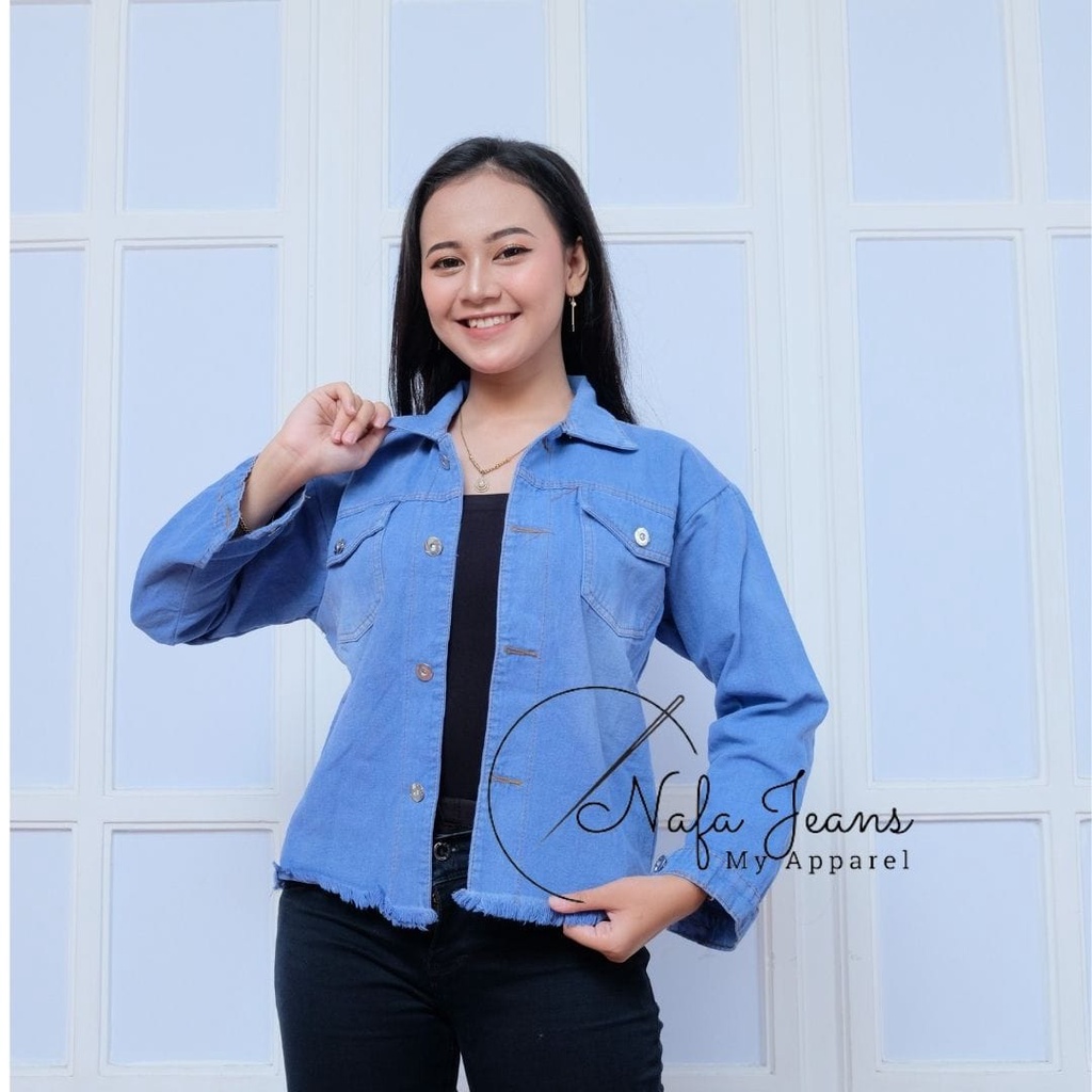 Jaket Jeans Oversize Bio Blitz Bio Wash Blue Black Hitam Bio Blue Bio Pudar