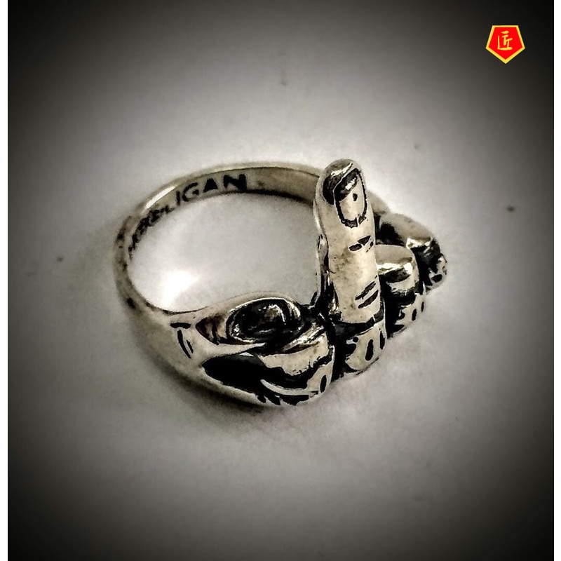 [Ready Stock]Punk Hip Hop Style Ring Vintage Silver Black