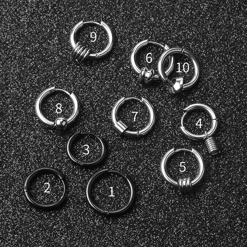 1pc Anting Hypoallergenic Bentuk Bulat Bahan Stainless Steel Gaya Hip-Hop Eropa Amerika Untuk Pria-2