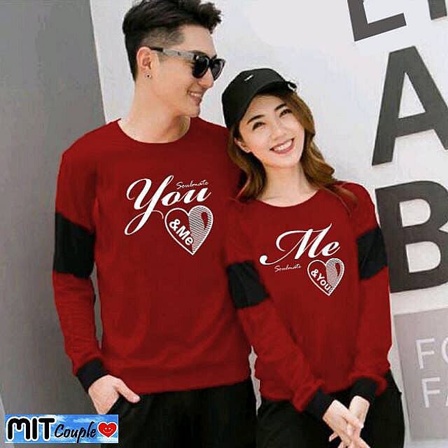 Baju Couple / Sweater Couple / Kaos Couple Murah Soulmate Maroon