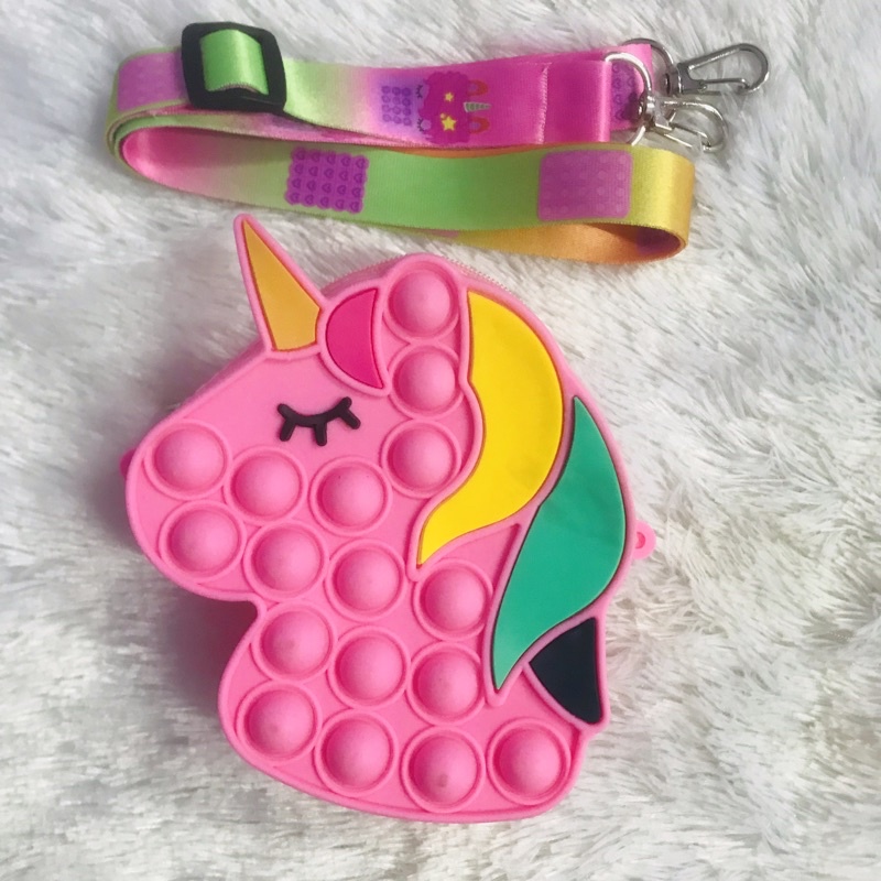 [BISA MENYALA] Tas Pop it LED Bisa Menyala Fidget Push Popit Mainan Pop it-Tanduk Pink LED