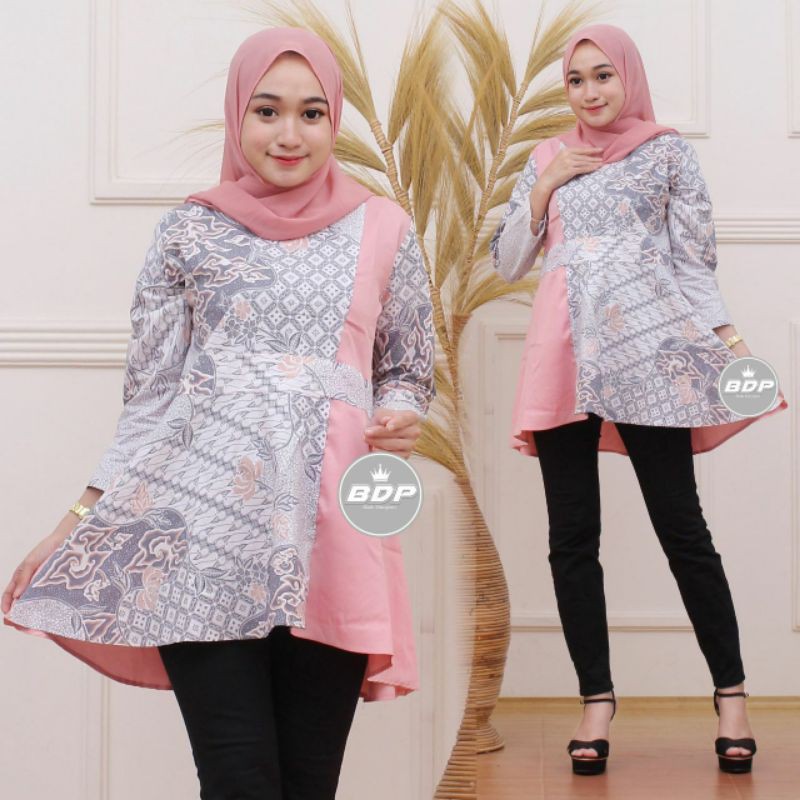 tey-17 Batik wanita ASJ SA HRB026 Kenongo Kemeja Tosca Pendek-Peplum Pink